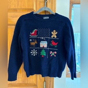 Lands' End Women's Navy Sweater with Festive Christmas Motifs S/M